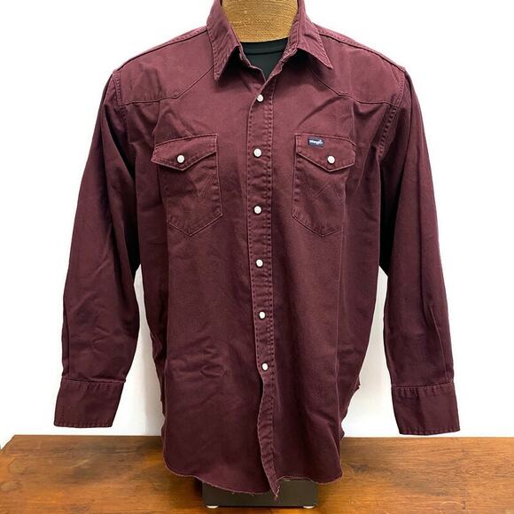 Vintage 90's Wrangler Western Shirt Men's 19 x 36 Big Pearl Snap‎ Long Tails USA - Picture 1 of 9